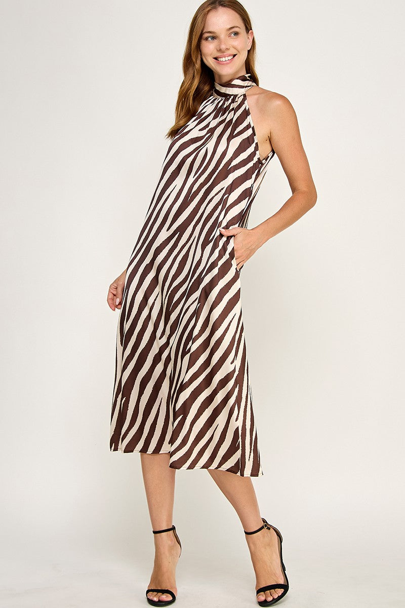 brown zebra satin dress