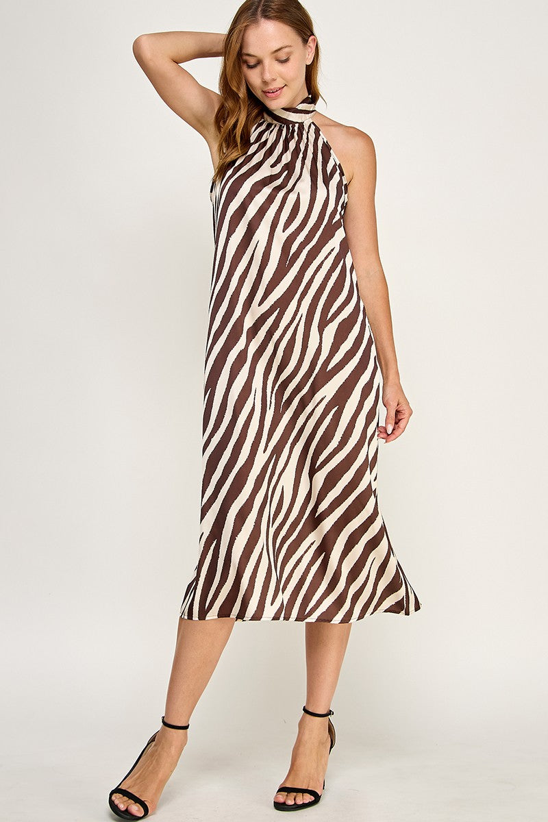 brown zebra satin dress