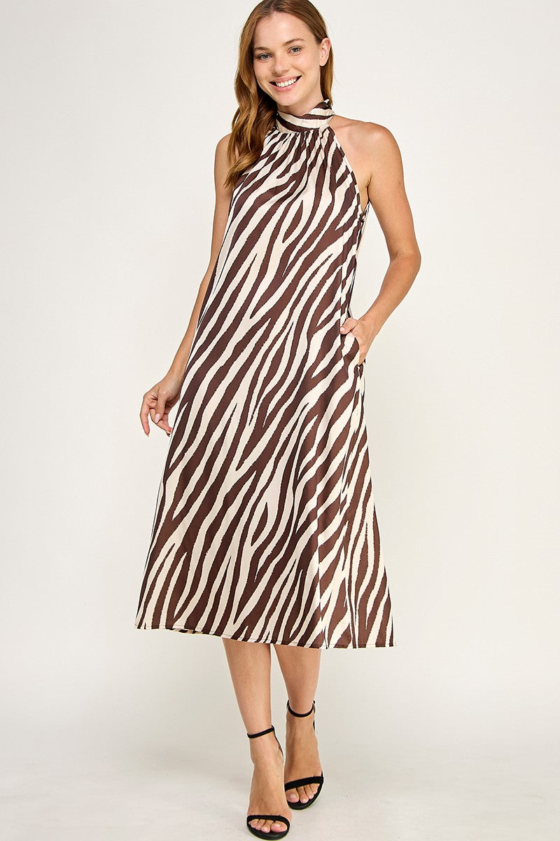 brown zebra satin dress