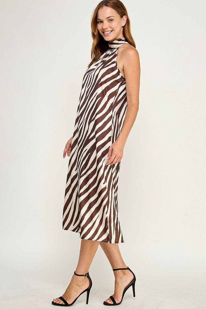 brown zebra satin dress