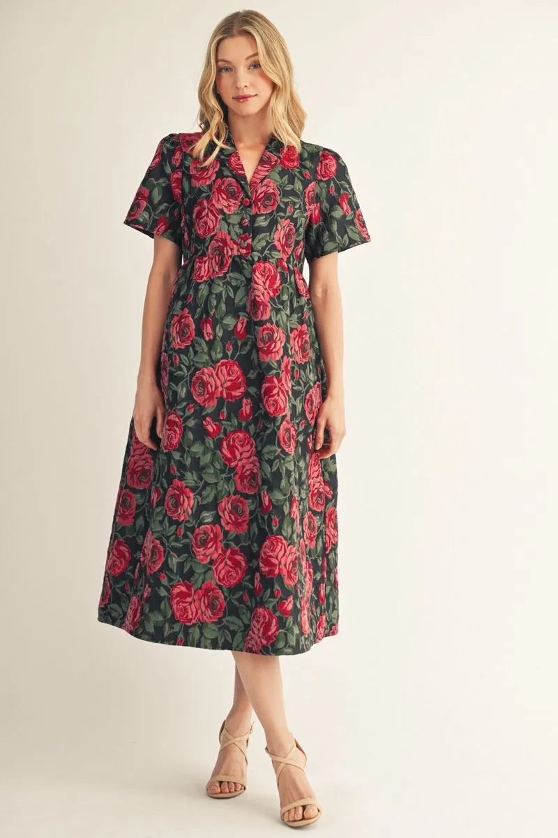 floral jacquard midi dress