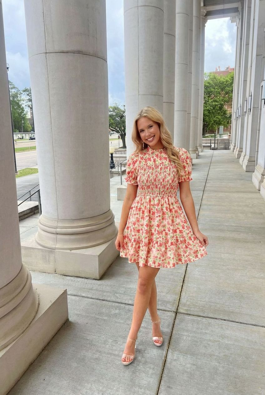 Floral Print Puff Sleeve Mini Dress