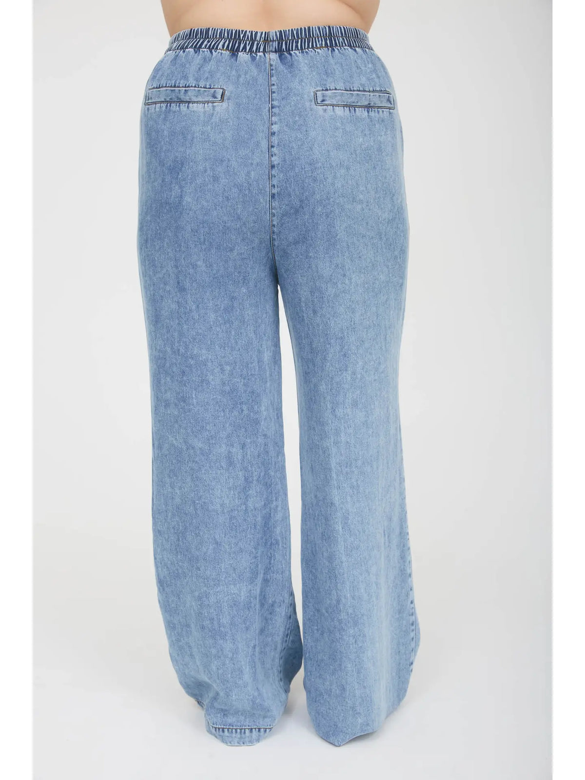 Plus Washed Chambray Elastic Waist Wide Leg Pants