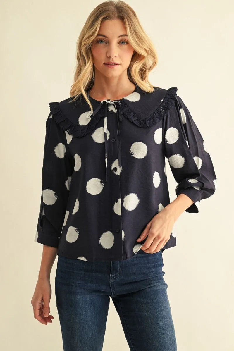 button down polka dot blouse