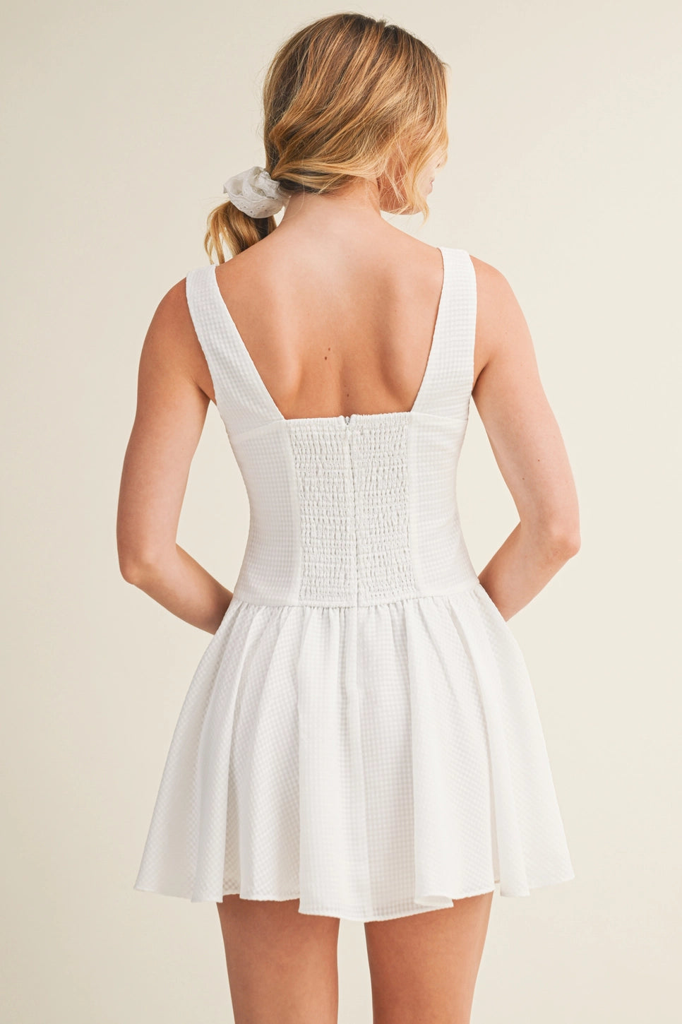 Seersucker Square Neck Drop Waist Dress