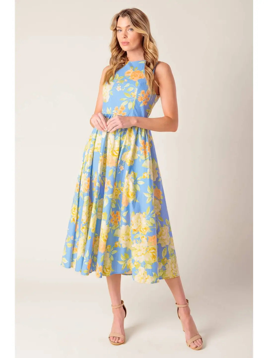 Printed Woven Midi Dress powder blue