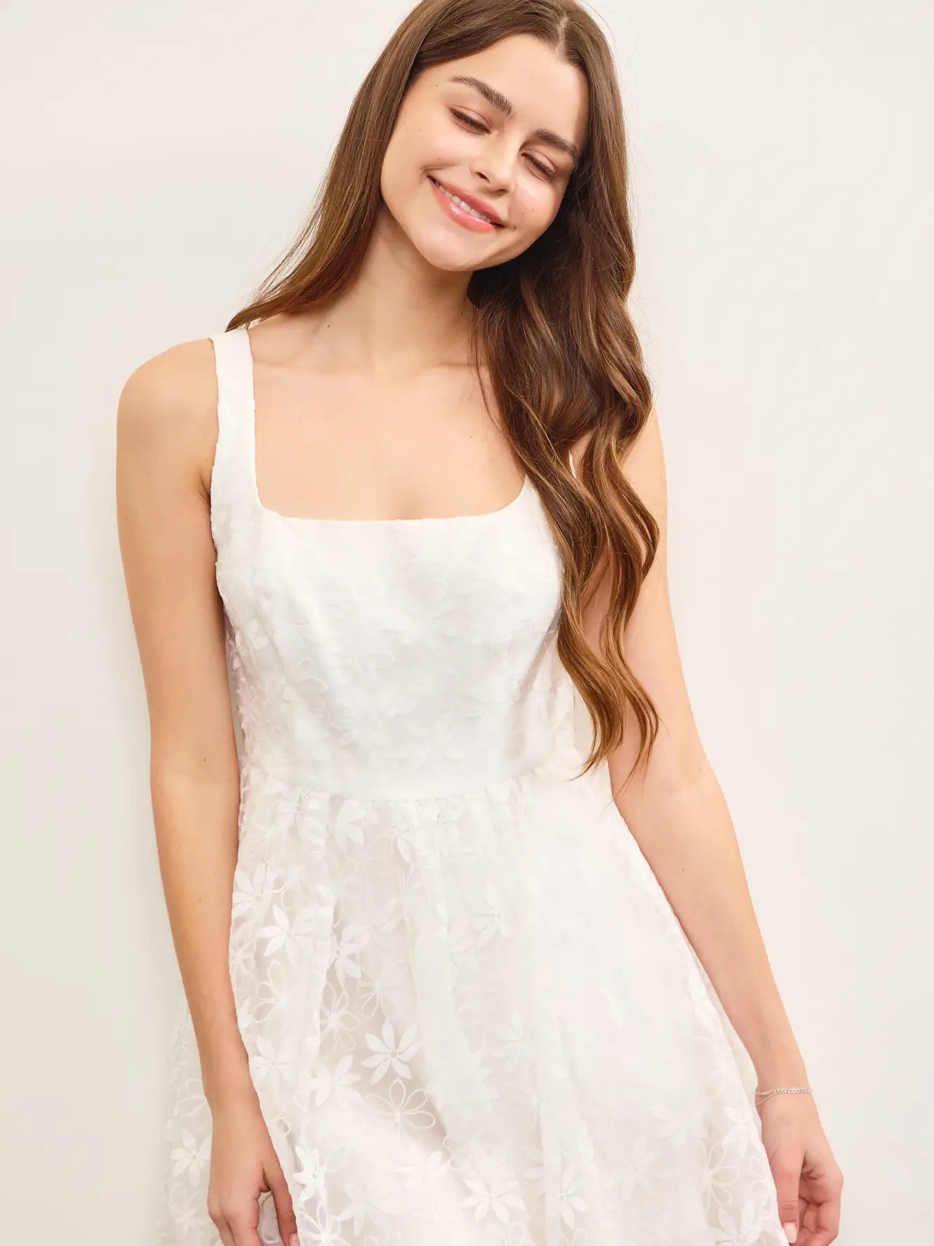 Square Neck Floral Embroidered Silhouette Dress