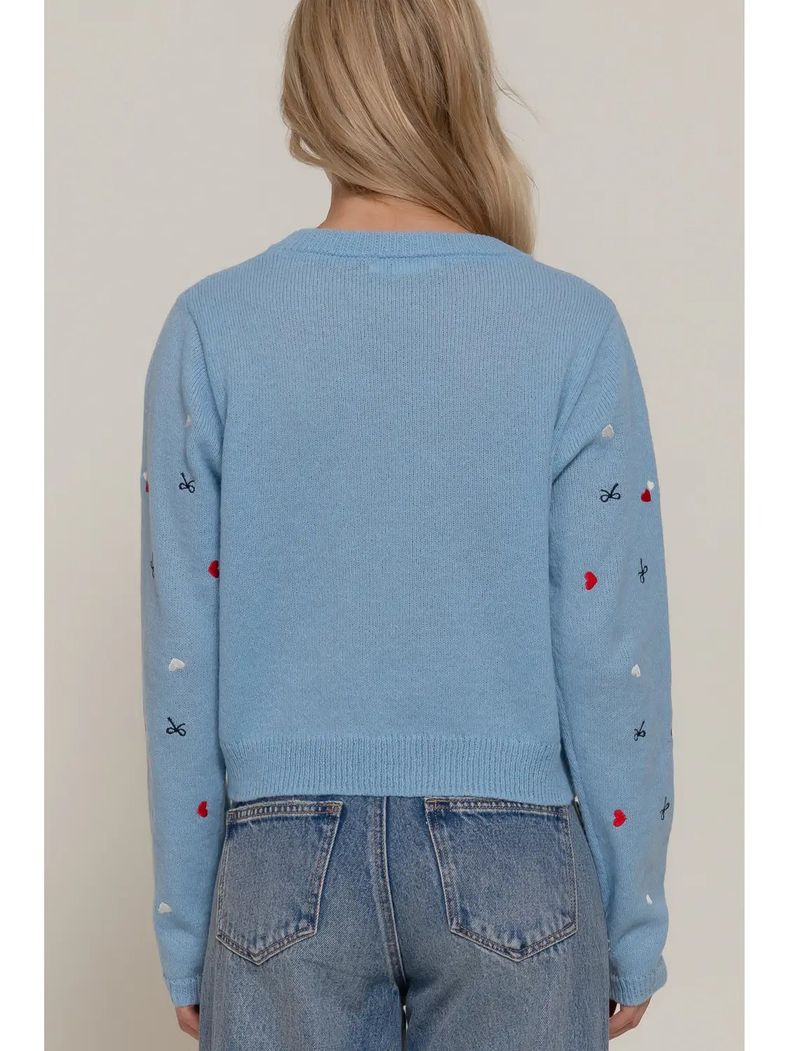 Long Sleeve Round Neck All Over Embroidery Sweater