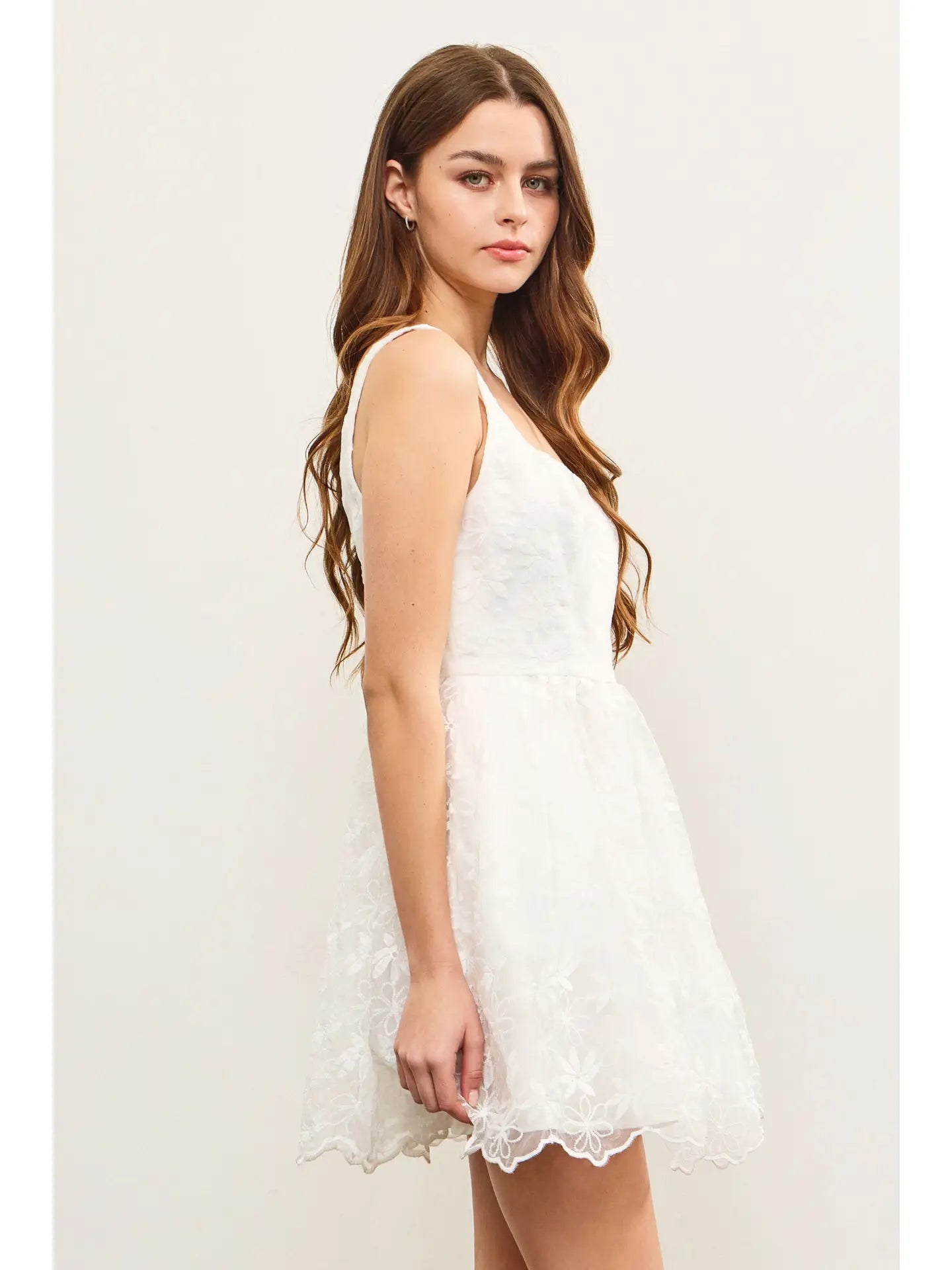Square Neck Floral Embroidered Silhouette Dress