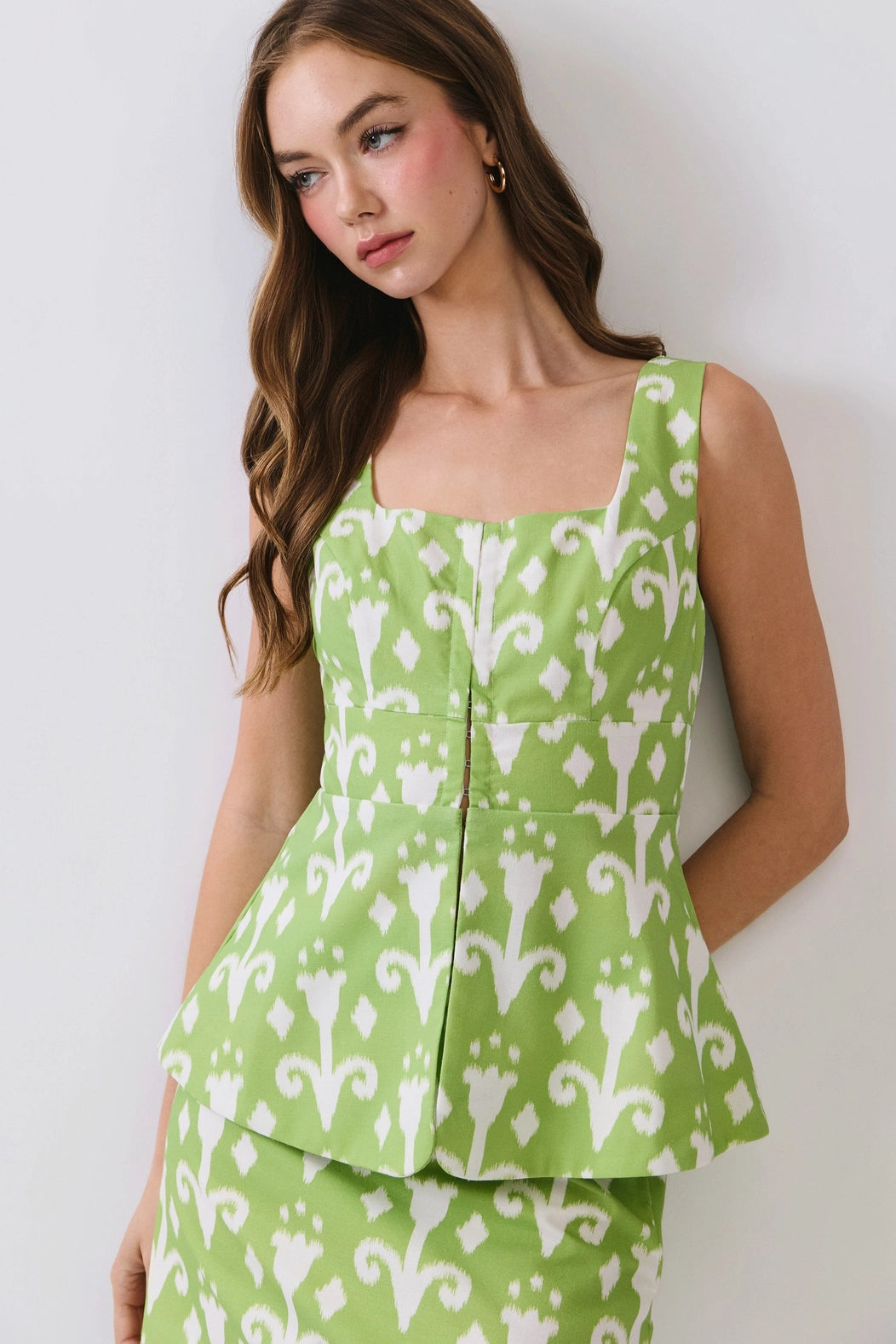 Printed Square Neck Peplum SET