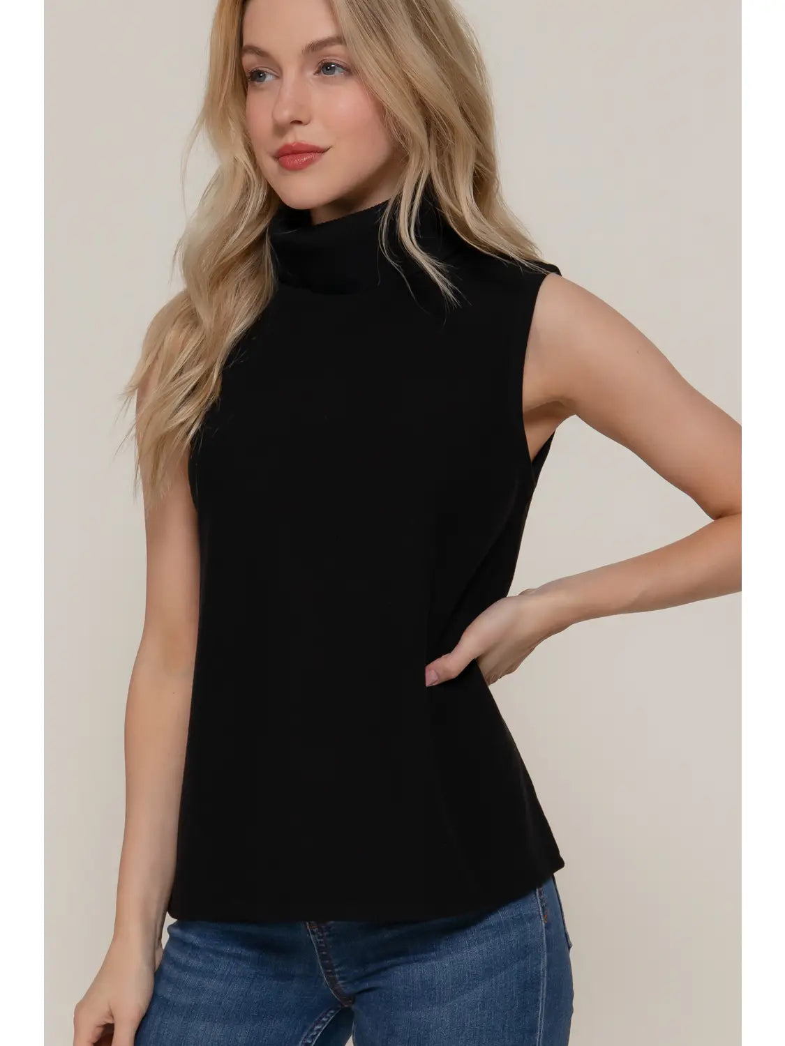 Sleeveless Turtle Neck Soft Knit Top