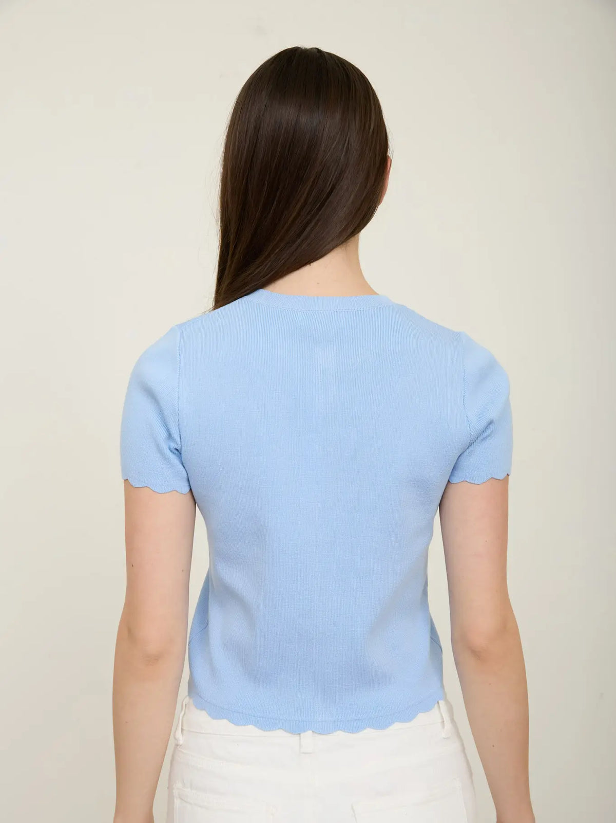 Scalloped Short Sleeve Button Down Knit Cardigan