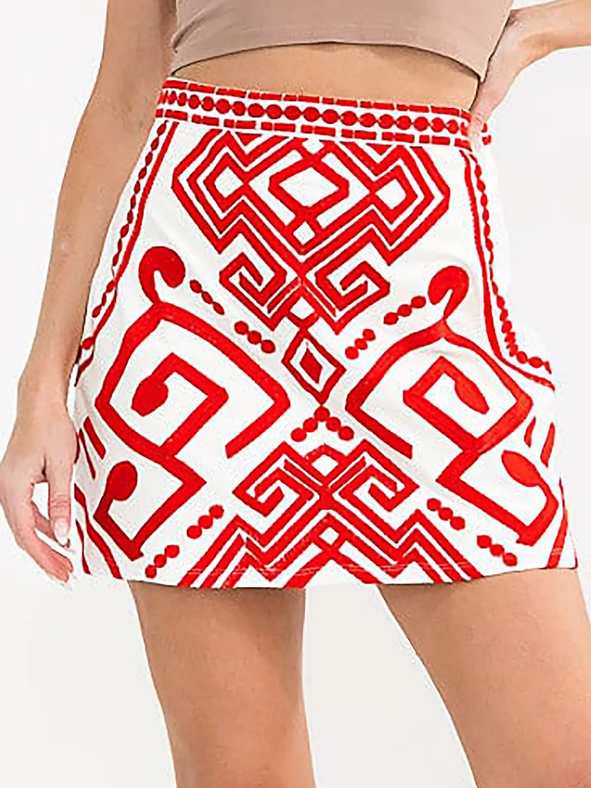 Zipper Closure Embroidery Mini Skirt