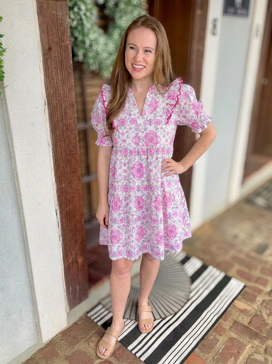 Floral Print V-neck Tiered Dress