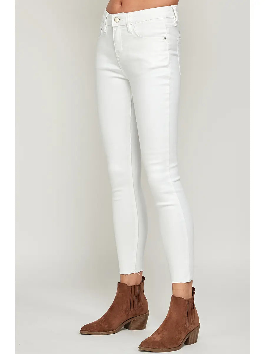 White - Mid Rise Raw Hem Classic Skinny Jeans