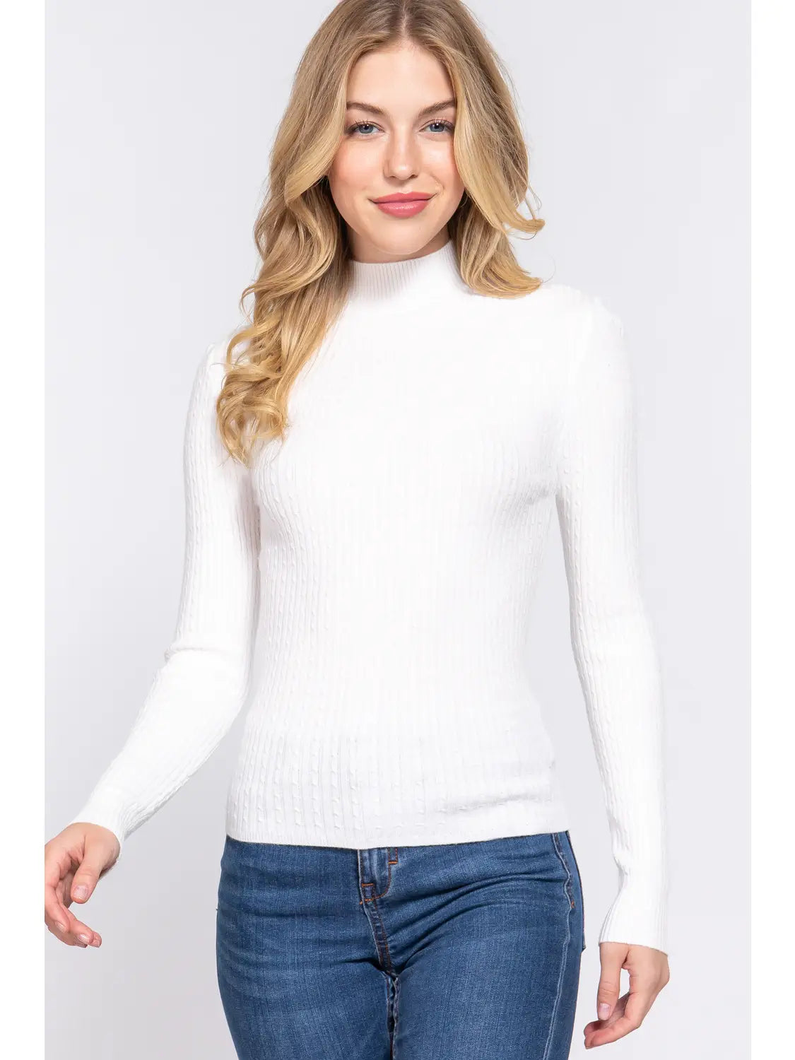 Long Sleeve Mock Neck Rib Sweater