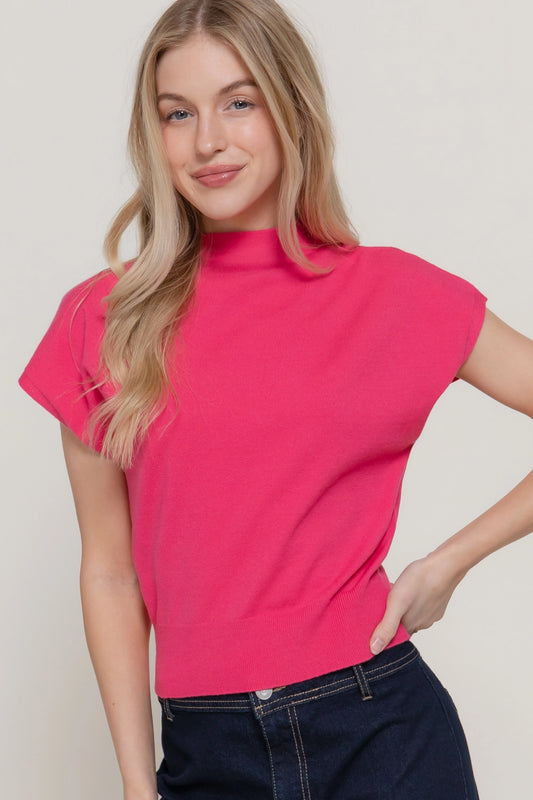 Cap Sleeve Mock Neck Sweater Top (junior fit)