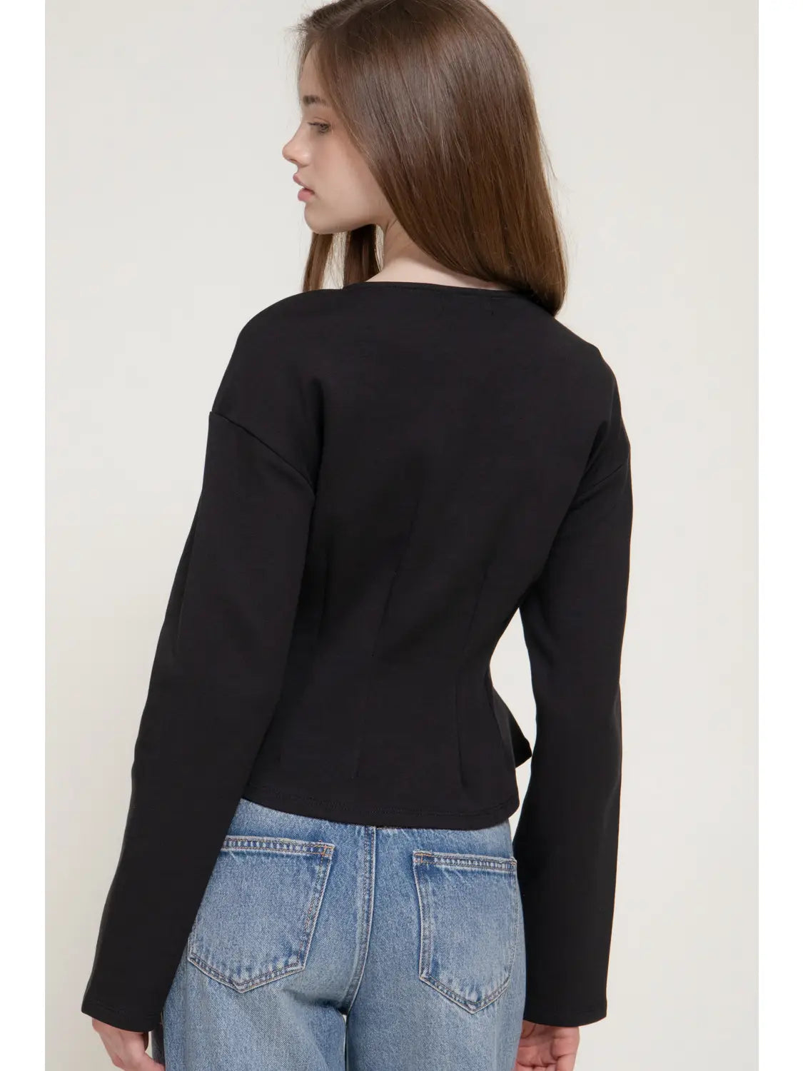 Long Sleeve Round Neck Fitted Waist Top