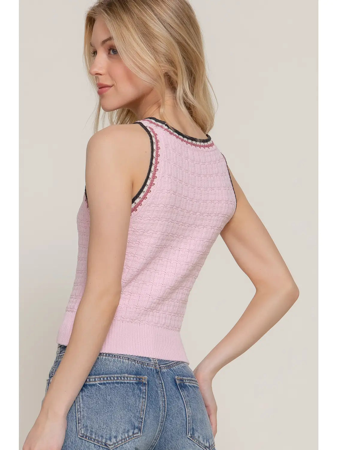 Contrast Color Halter Neck Crochet Spring Sweater