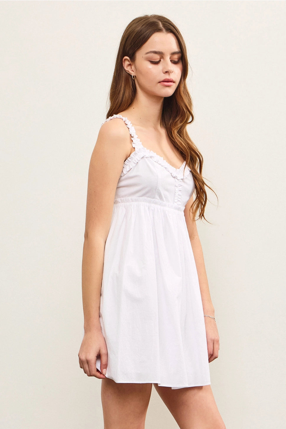 Ruffled Bodice Empire Waist Mini Dress