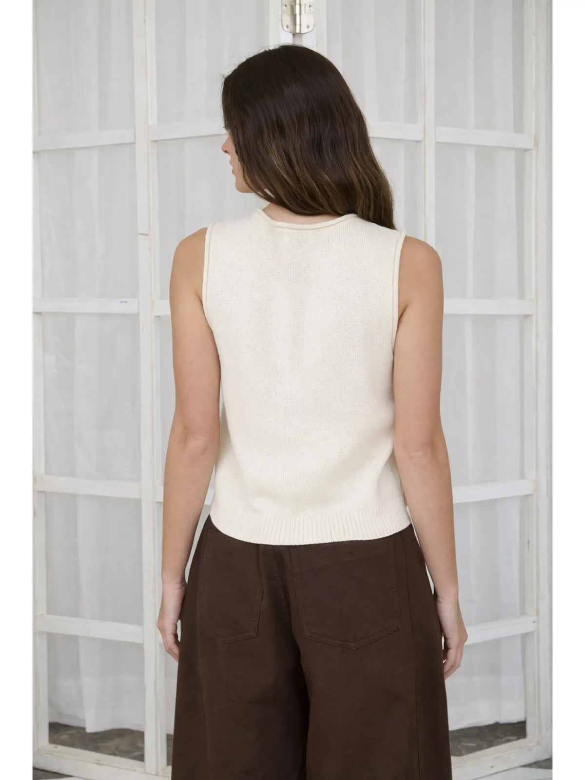 Raw Edge Button Down Knit Cardigan Vest Top