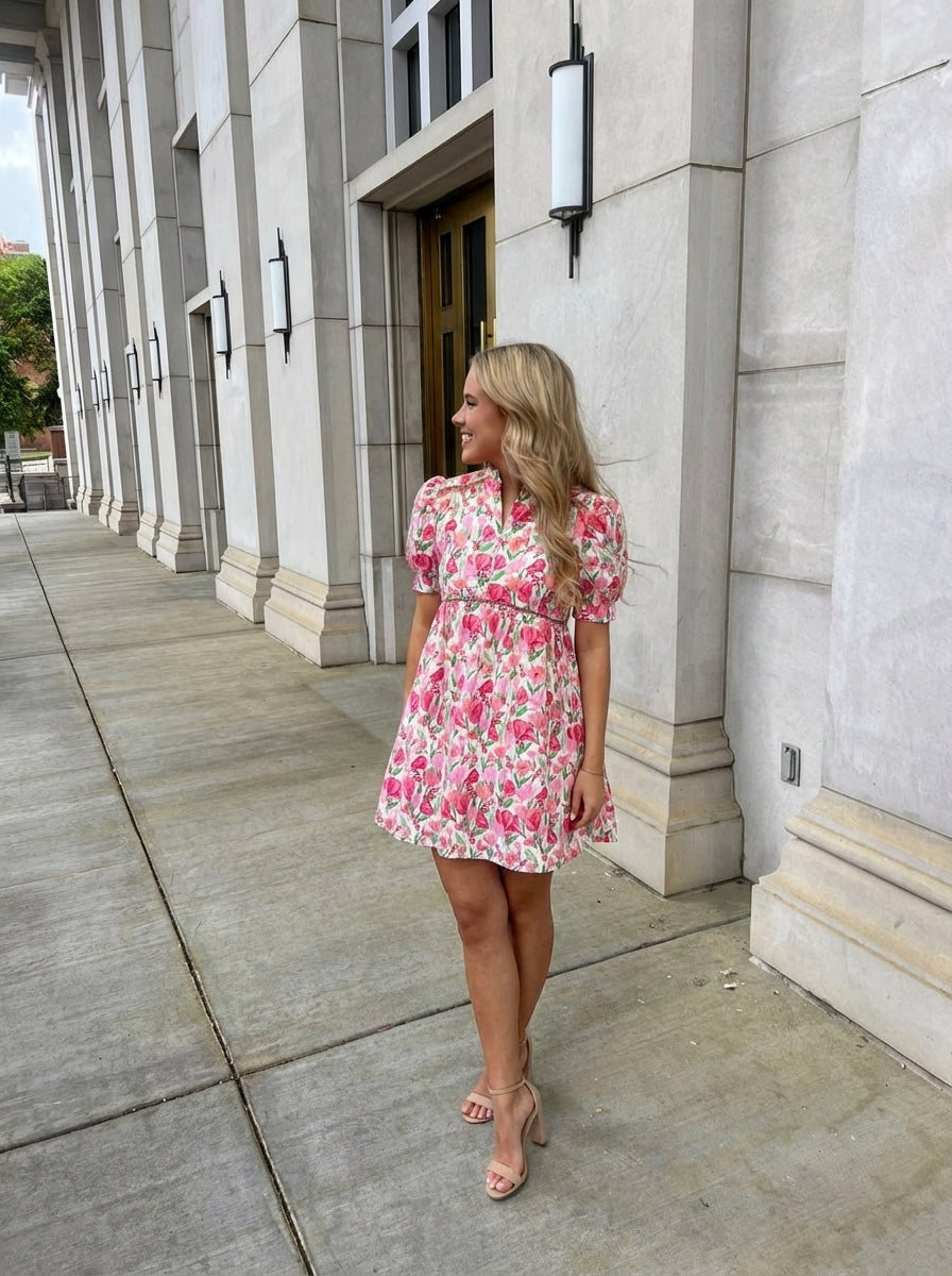 Floral Half Button Dress