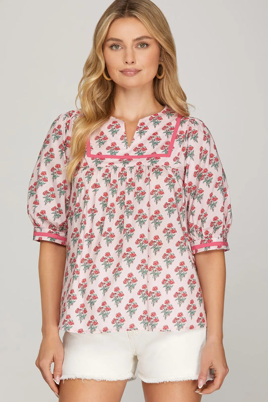 1/2 SLEEVE PRINTED TOP PINK