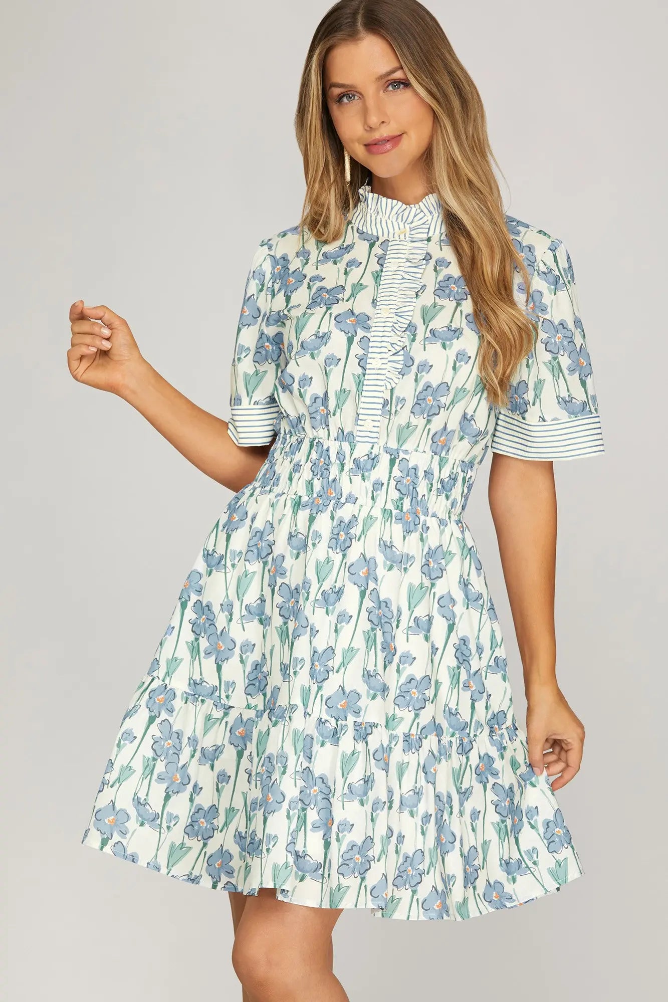 blue floral dress