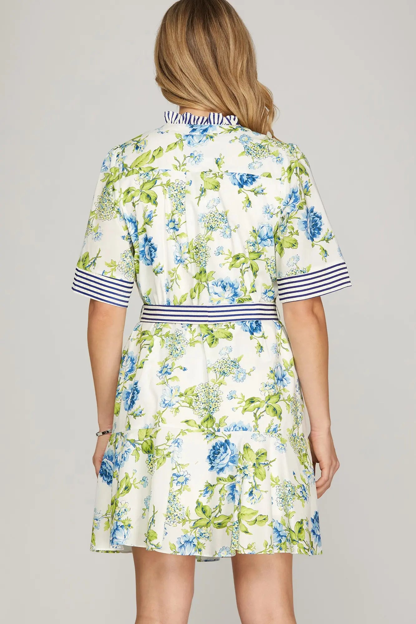 hydrangea dress with striped sash