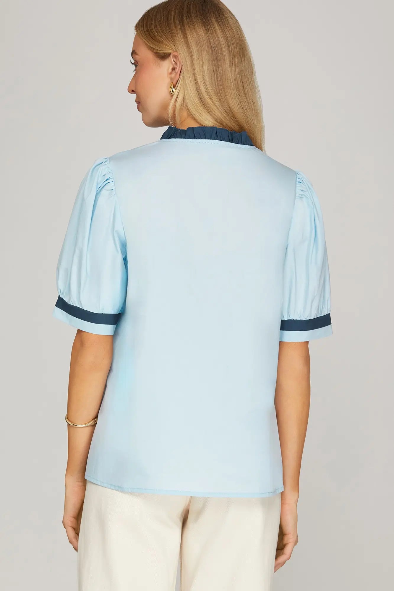 baby blue floral embroidery top