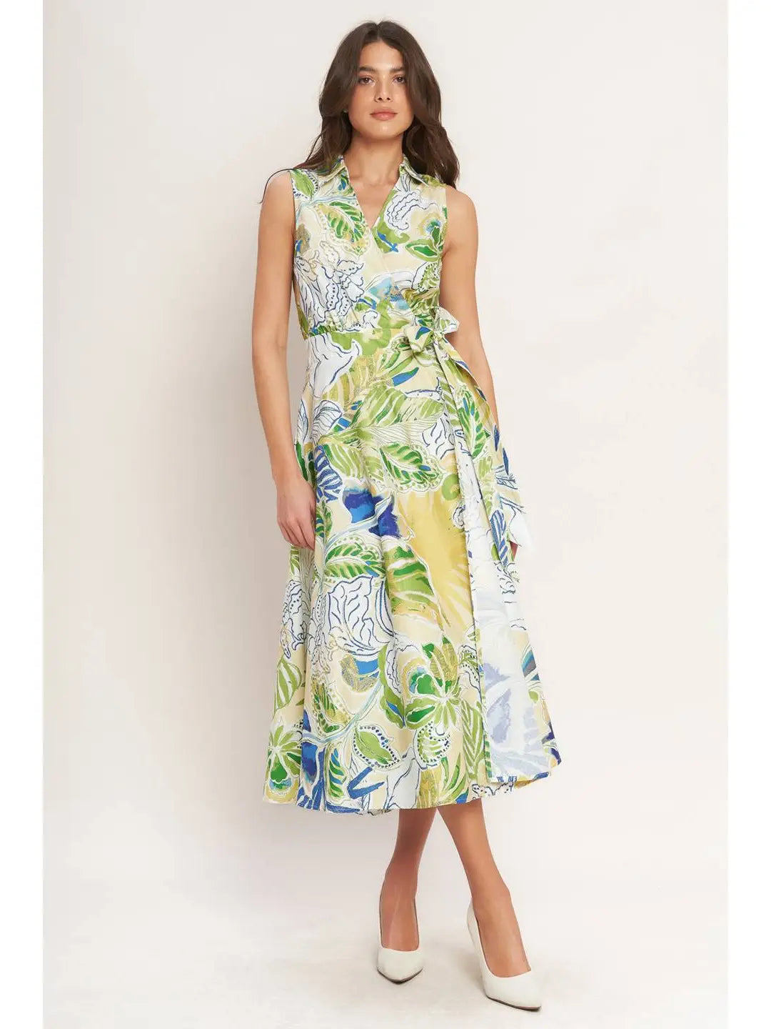 Printed Woven Midi Dress  Green Floral