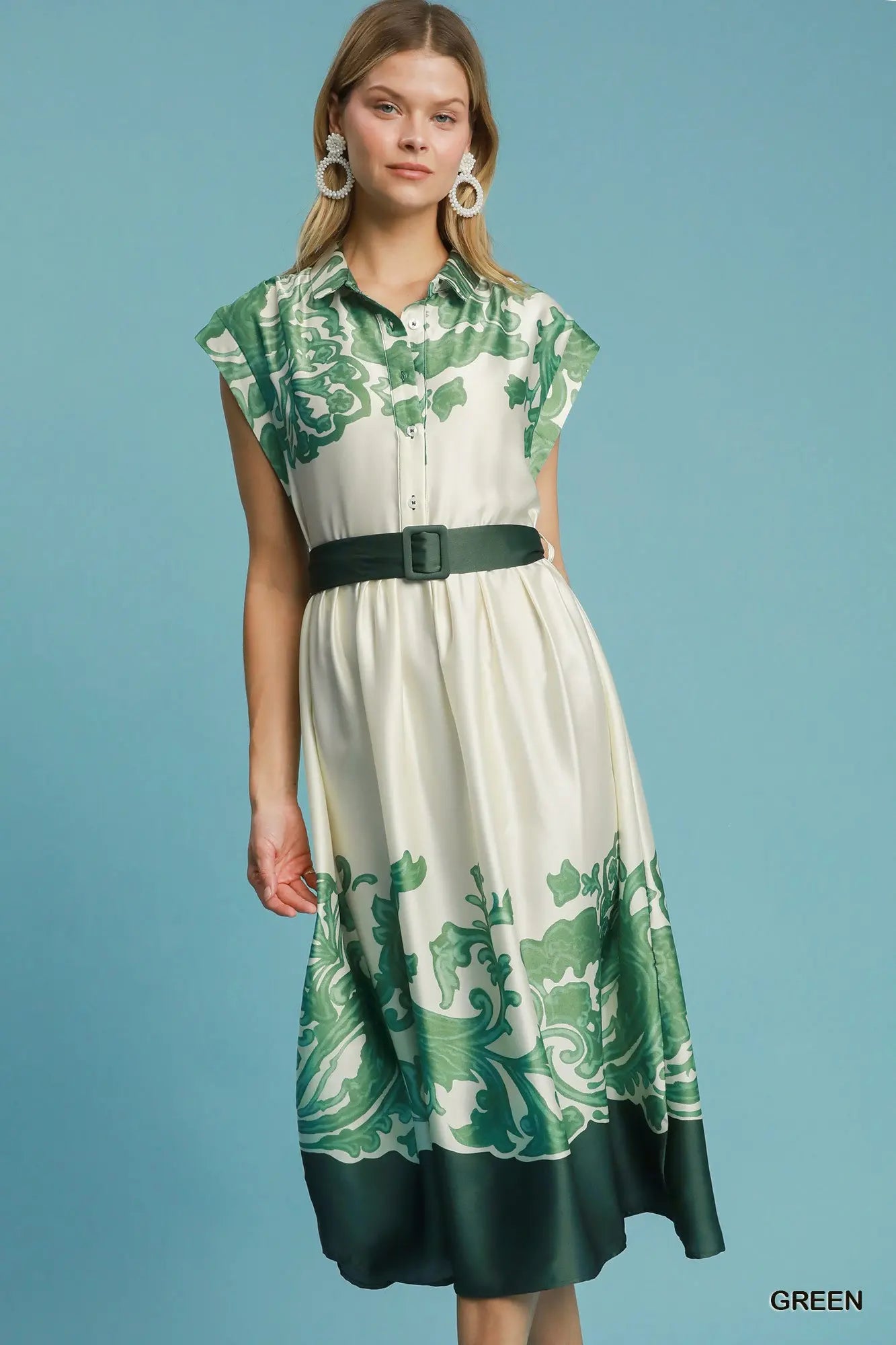 Abstract Print Half Button Midi Dress