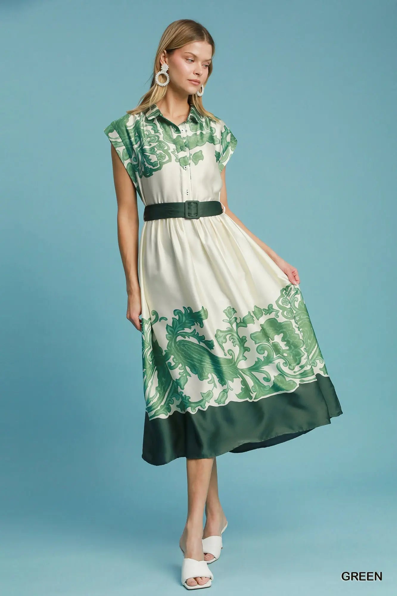 Abstract Print Half Button Midi Dress