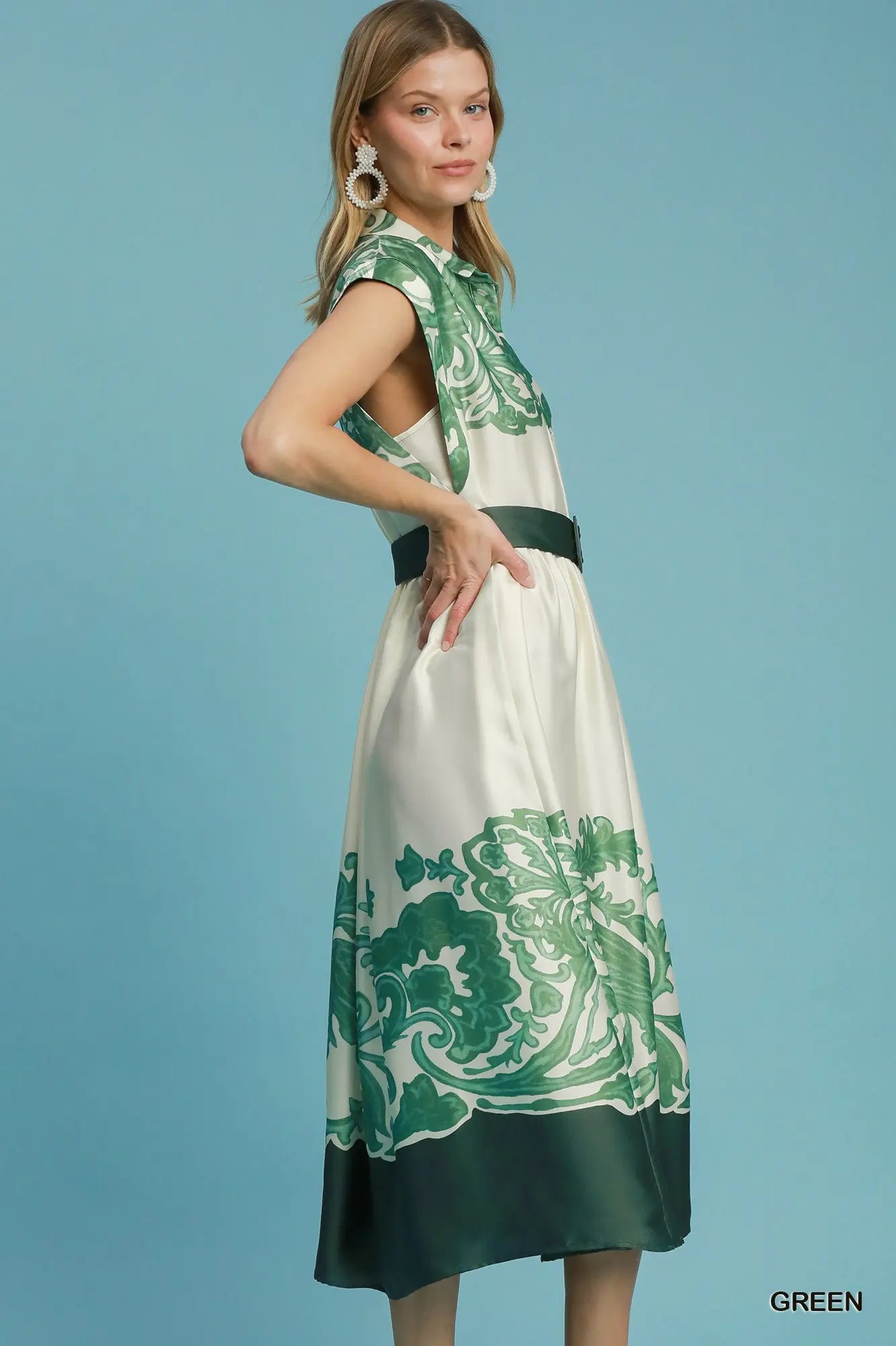 Abstract Print Half Button Midi Dress