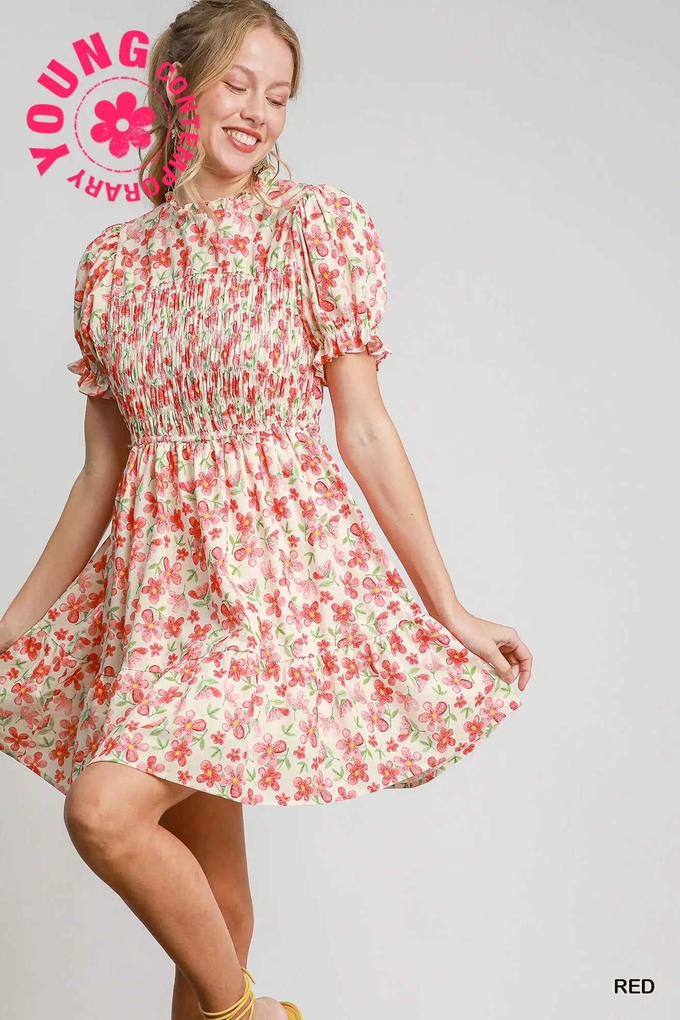 Floral Print Puff Sleeve Mini Dress