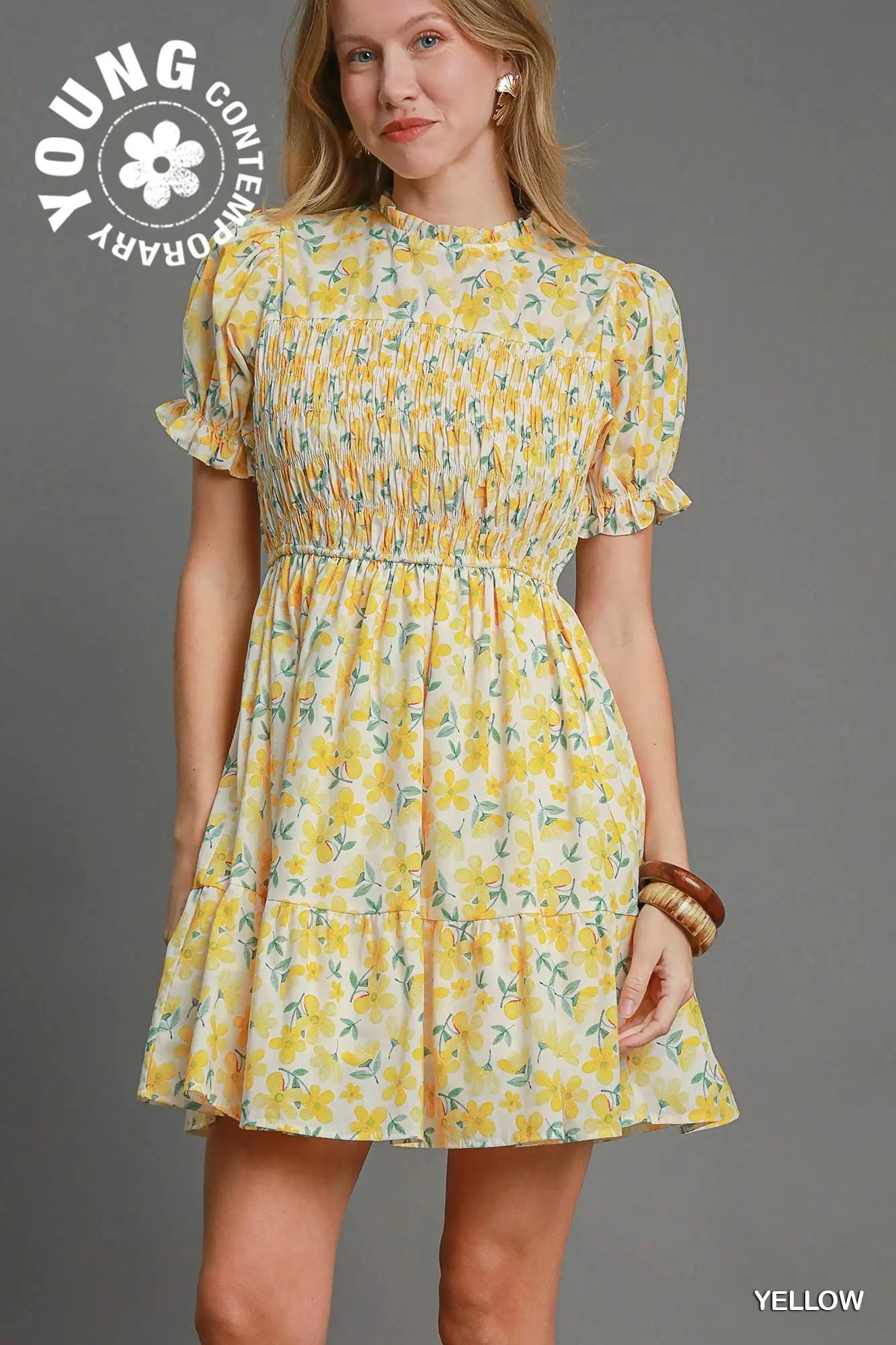 Floral Print Puff Sleeve Mini Dress