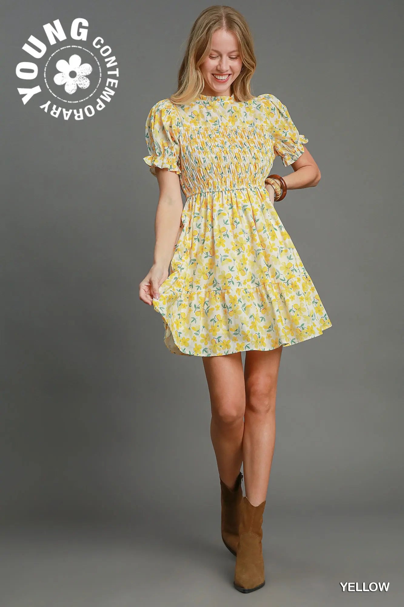 Floral Print Puff Sleeve Mini Dress