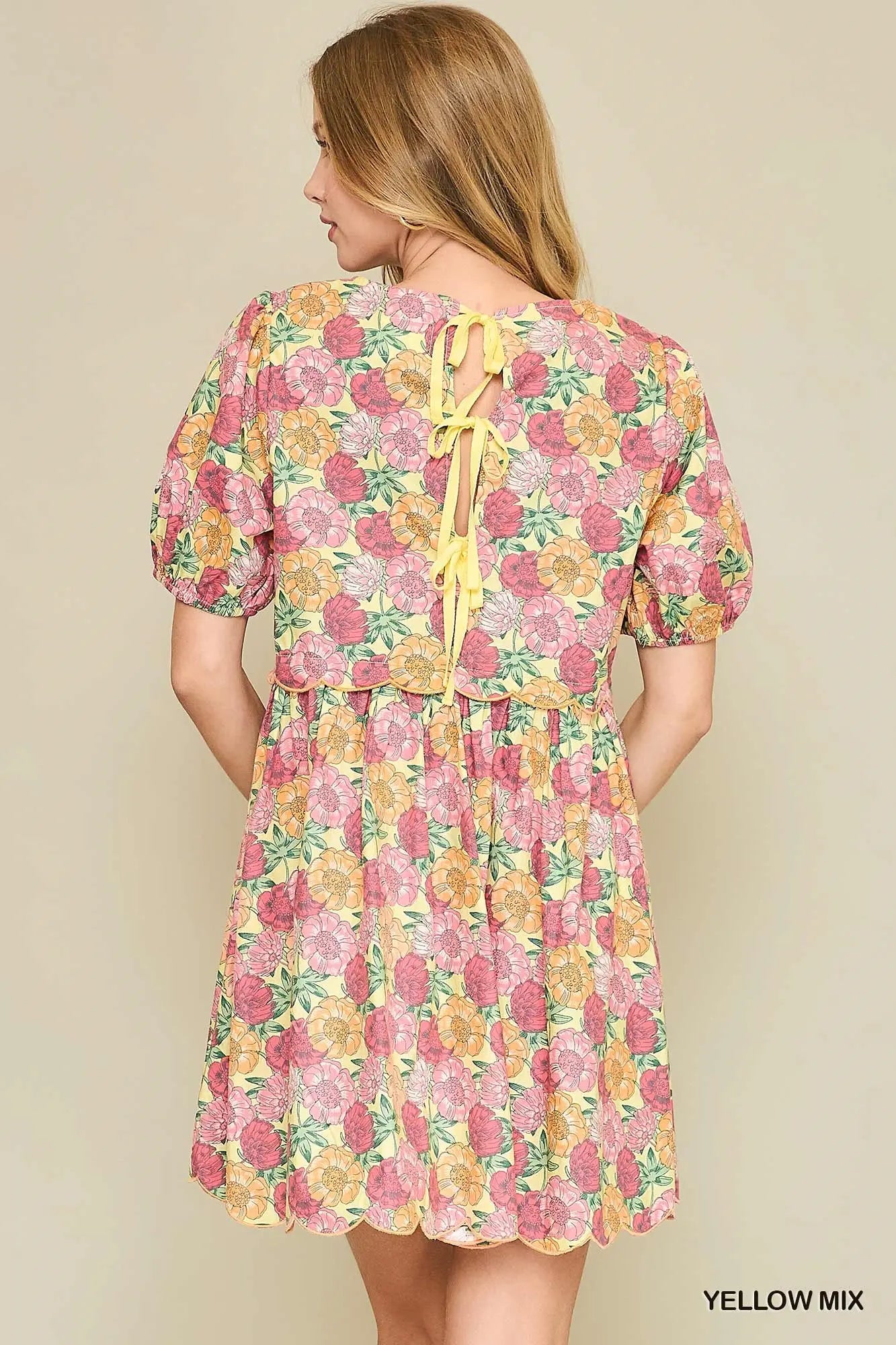 Floral Scalloped Hem Mini Dress