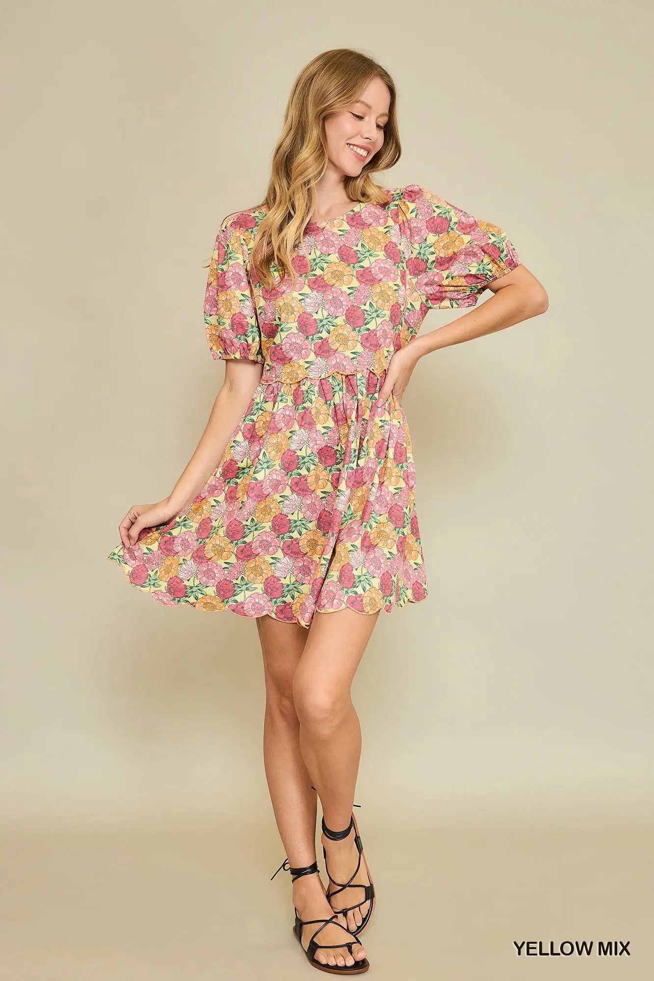 Floral Scalloped Hem Mini Dress