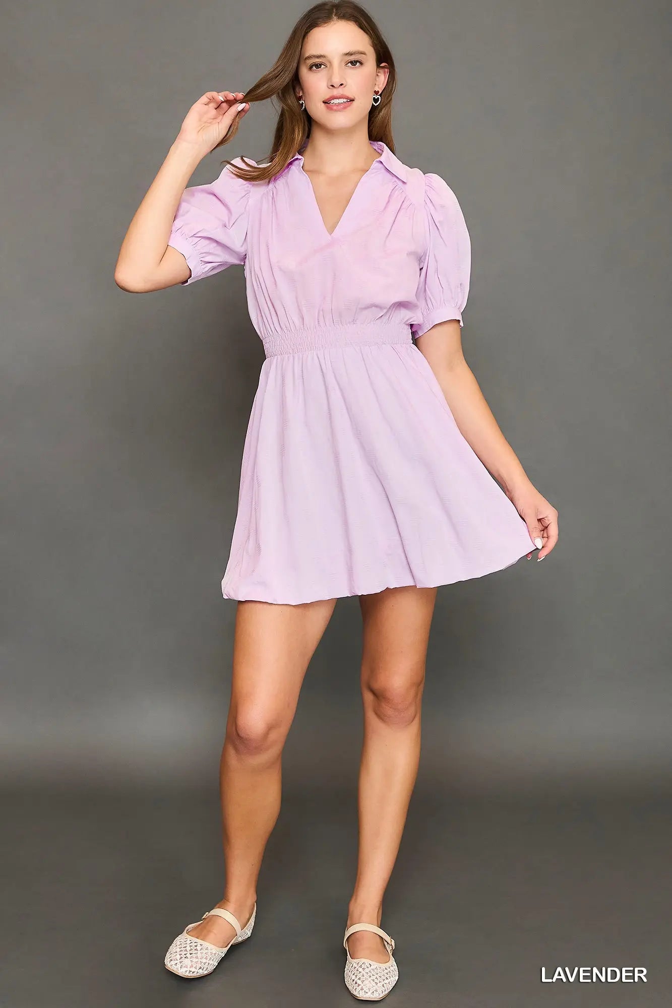 Puff Sleeve Smocked Waist Mini Dress
