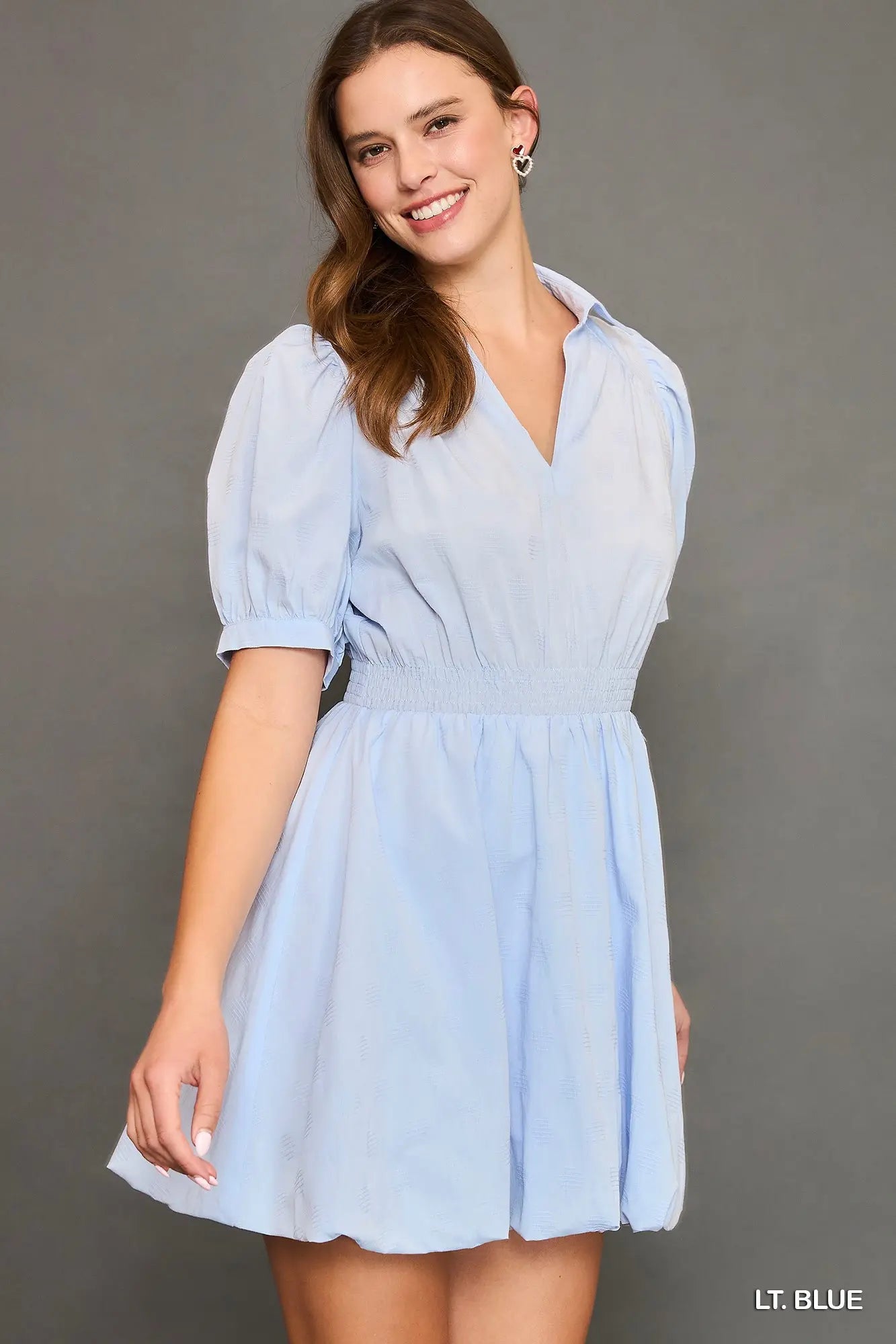 Puff Sleeve Smocked Waist Mini Dress