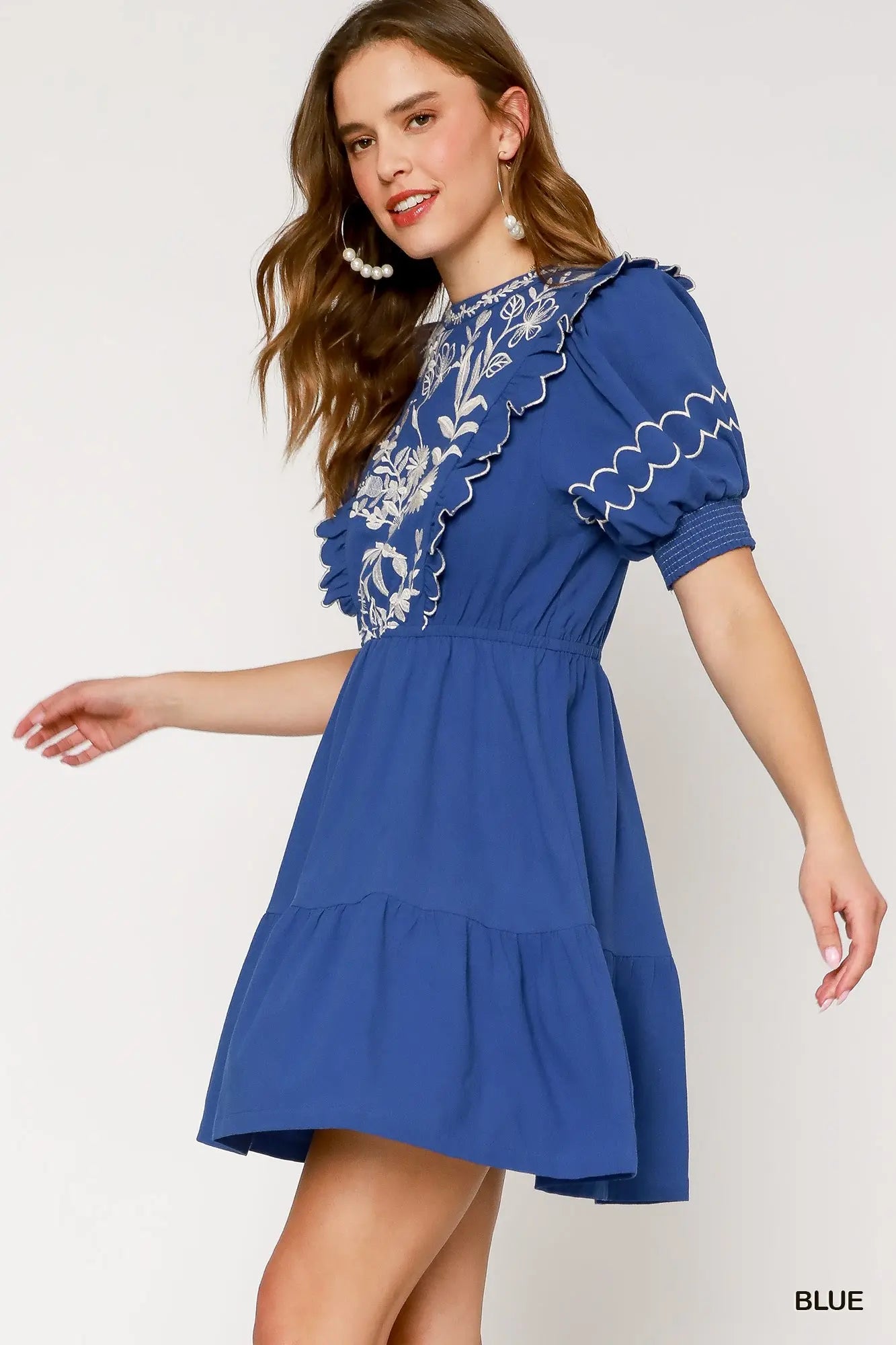Embroidered Round Neck Mini Dress