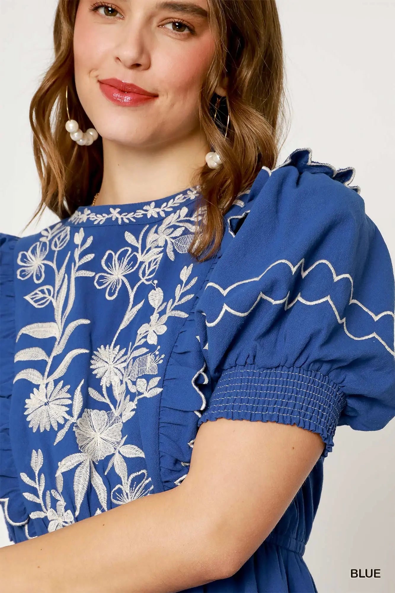 Embroidered Round Neck Mini Dress