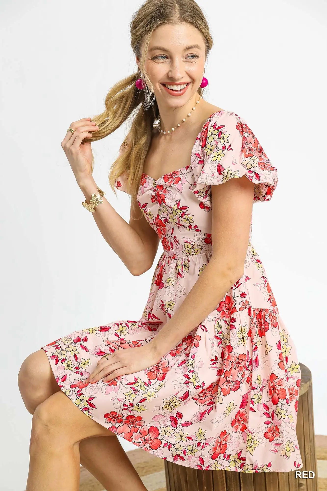 Floral Puff Sleeve Tiered Mini Dress
