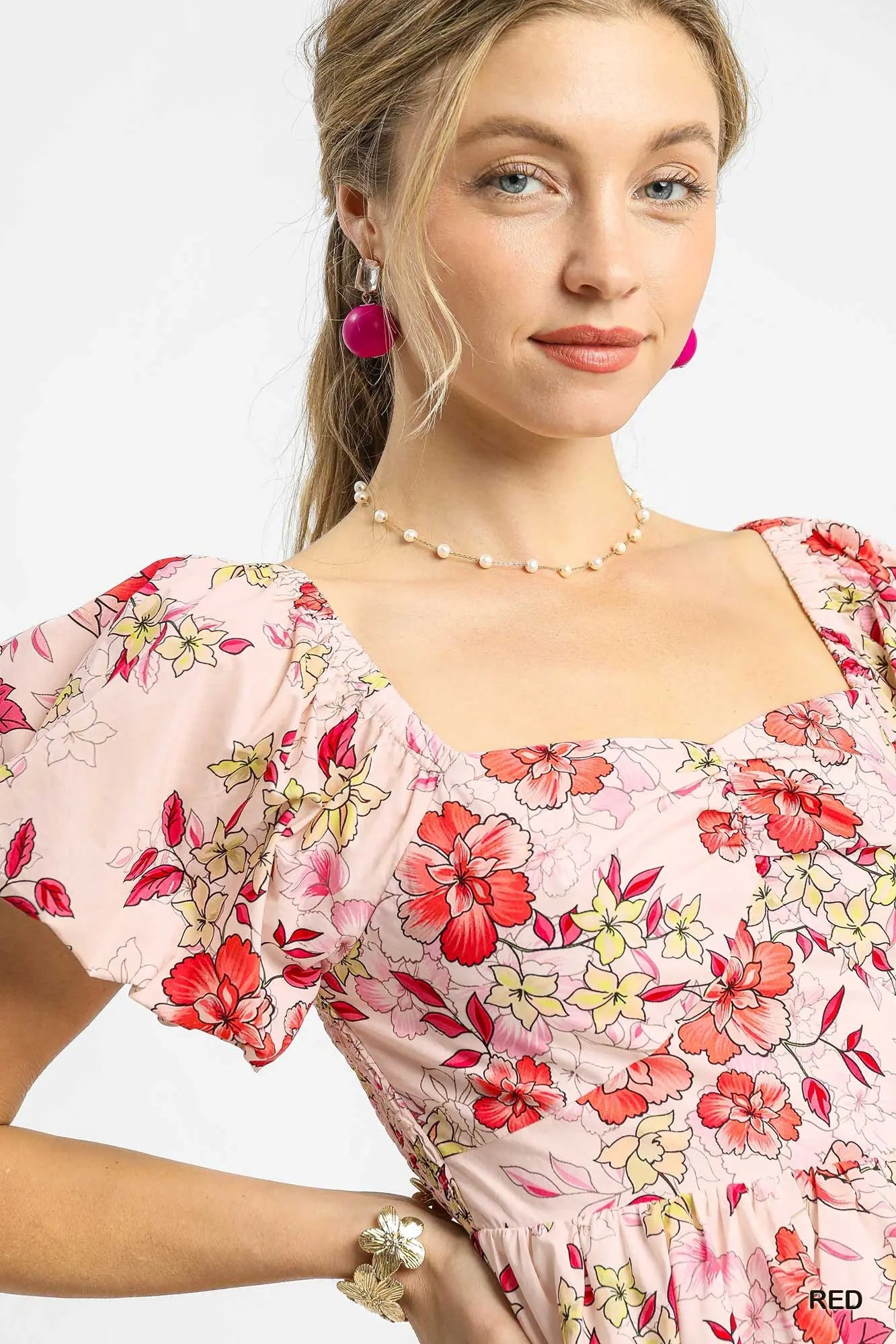 Floral Puff Sleeve Tiered Mini Dress