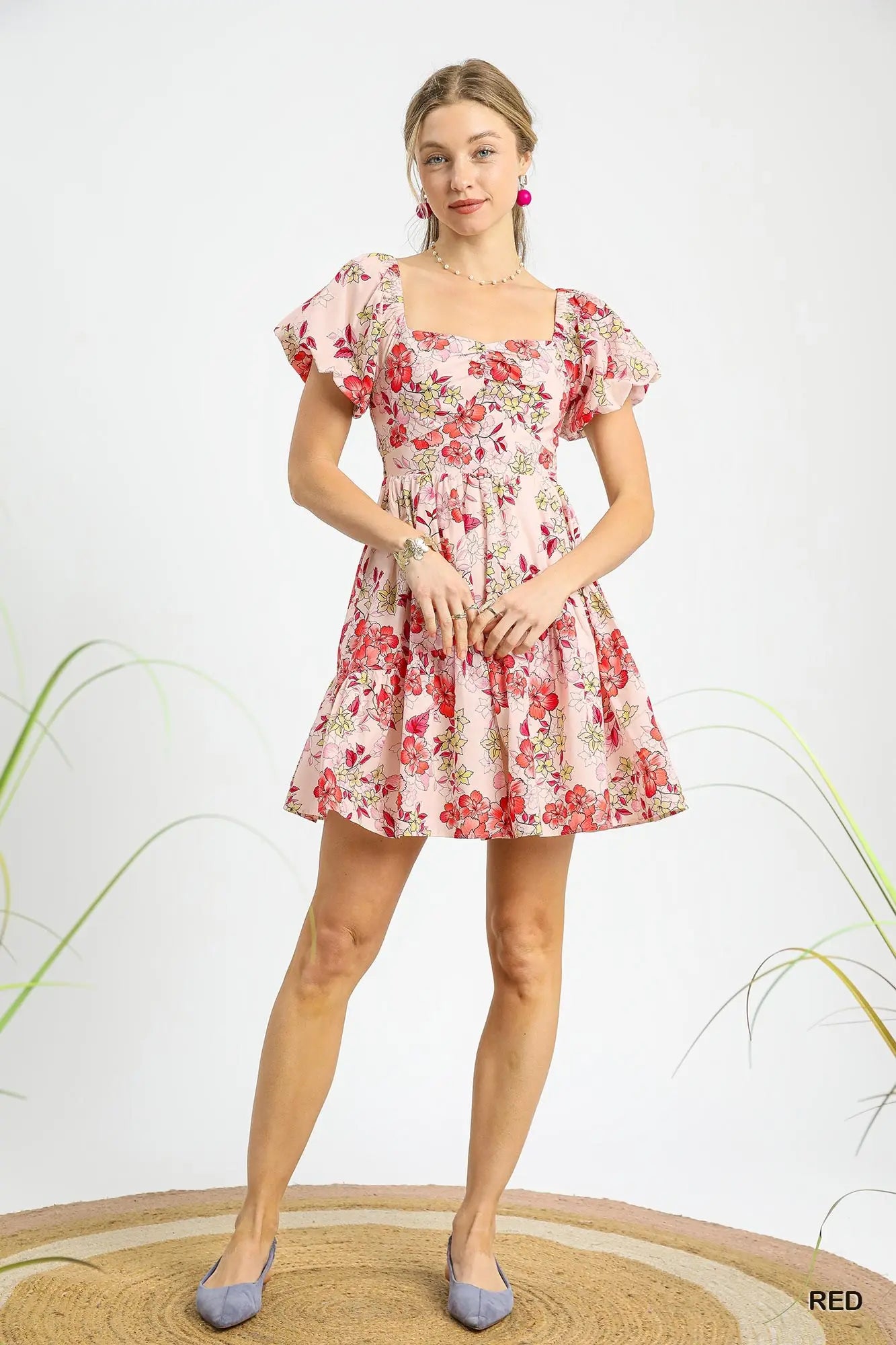 Floral Puff Sleeve Tiered Mini Dress