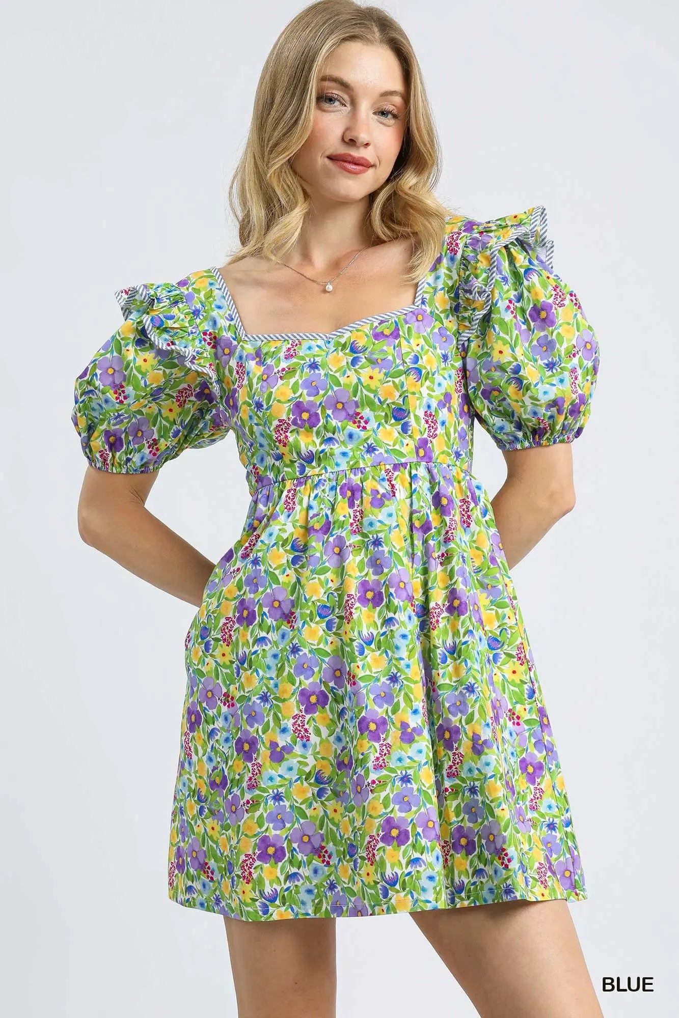 Bold Floral Puff Sleeve Mini Dress