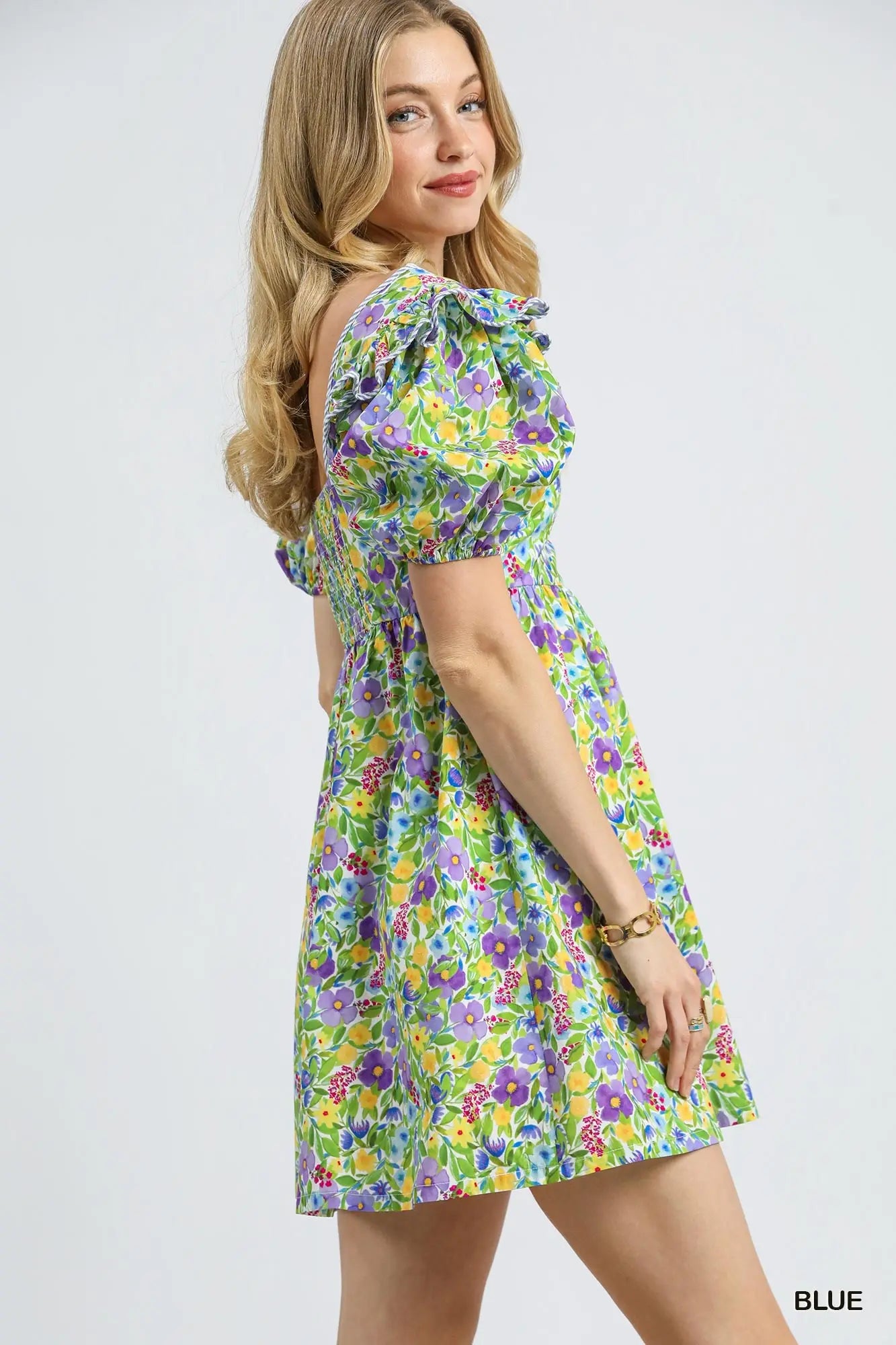 Bold Floral Puff Sleeve Mini Dress