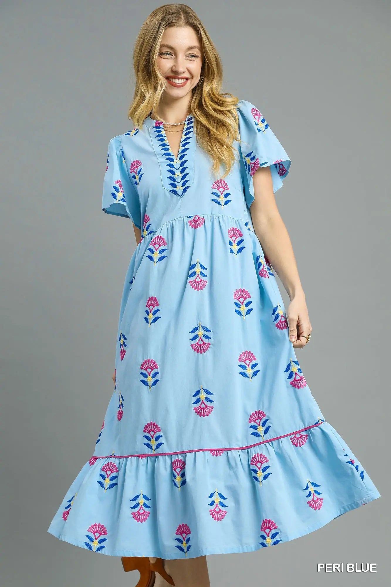 Embroidered Tiered Midi Dress