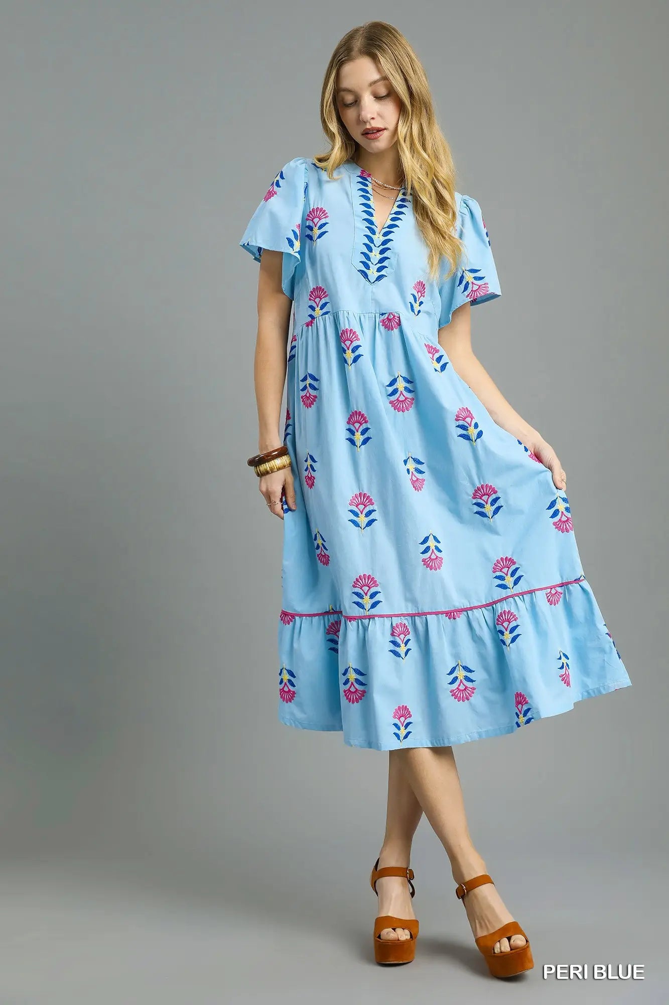 Embroidered Tiered Midi Dress
